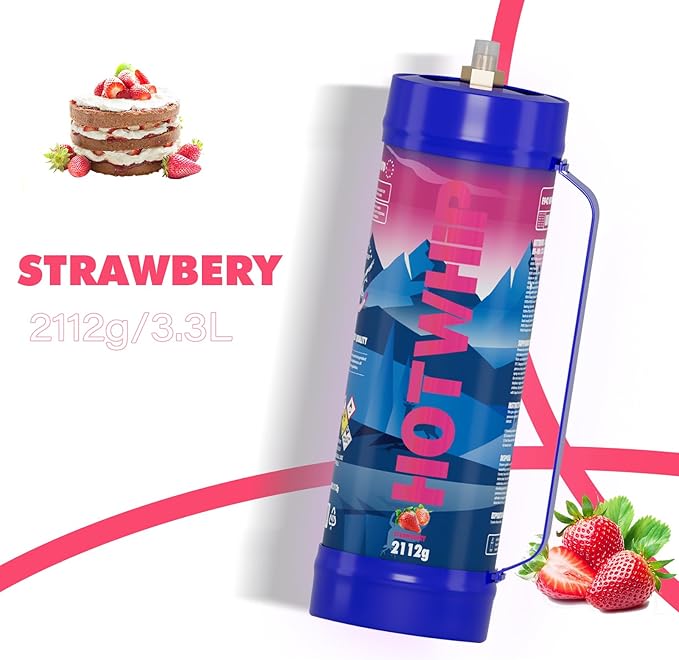 whipped cream charger,4x2112g 3.3L Strawberry Flavor 99.99% Purity Food Grade Premium Whip Cream Cartridge With Nozzle（4,2112g Strawberry)