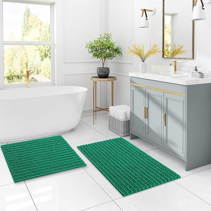 Arotive Luxury Chenille Bathroom Rug Mat, Extra Soft Thick Absorbent Shaggy Bath Rugs, Non-Slip Machine Wash Dry, Plush Bath Mats for Bathroom, Shower and Tub, 36x24, Emerald