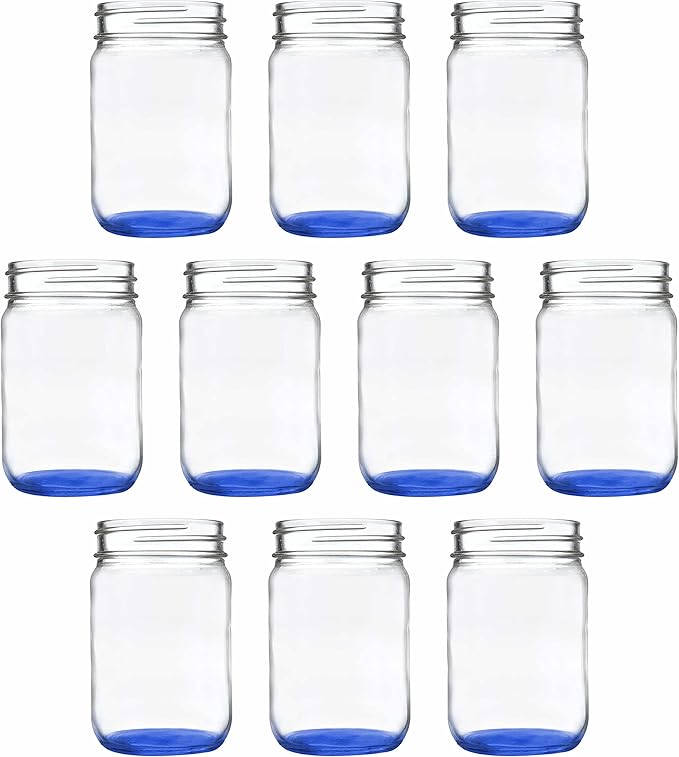 DISCOUNT PROMOS Decorating Mason Jars 12 oz. Set of 10, Bulk Pack - Glass Jars for Overnight Oats, Candies, Fruits, Pickles, Spices, Beverages - Blue