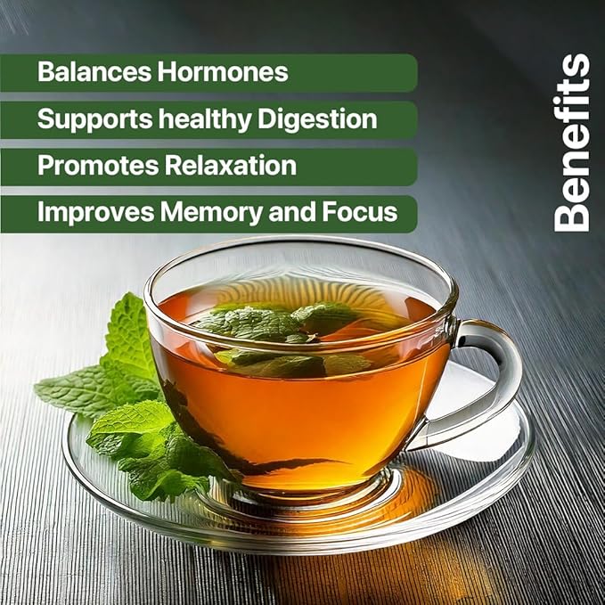 BLUE TEA - Spearmint Tea - 10 Count - Pyramid Plant Based Tea Bag | PCOS RELIEF | Balances Hormones - Support Digestion | Refreshing Flavour - Herbal Tea - Leaf Based - Caffeine free | Ziplock Pouch