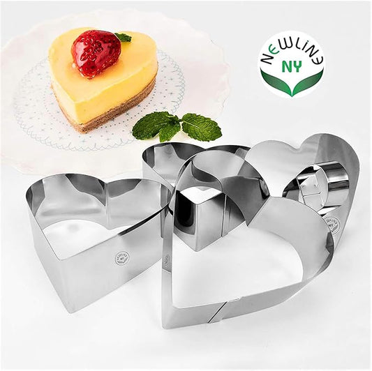 Newline NY Stainless Steel Dessert Rings (4 Pcs) Heart Shape Molded Salads, Pastries Mousse Molding Layering Cutter