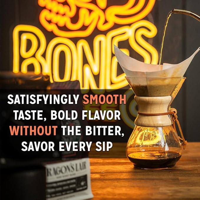 Bones Coffee Company Fallout Valiant Vanilla, Vanilla Wafer Flavored Coffee, Medium Roast Low Acid Arabica Beans Compatible with Auto drip and French Press Coffee Maker, 12 Oz Ground
