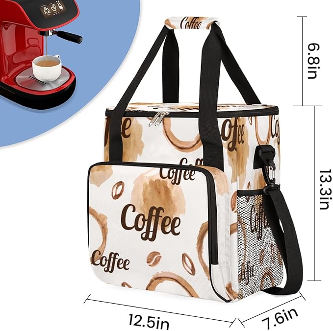 Watercolor Coffee Coffee Maker Carring Bag Coffee Beans Travel Carrying Storage Tote Bag Compatible with Keurig K-Mini or K-Mini Plus Portable Single Serve Coffee Brewer Case with Pockets for K-cup Pods