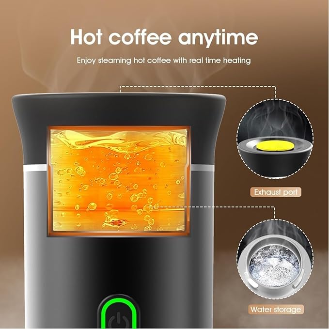 Esprova Portable Espresso Machine, Portable Electric Coffee Maker for Travel Camping, 3-in-1 Self-Heating Espresso Maker, Compatible with Ground Coffee and Capsules, Compact Lightweight (Grey)