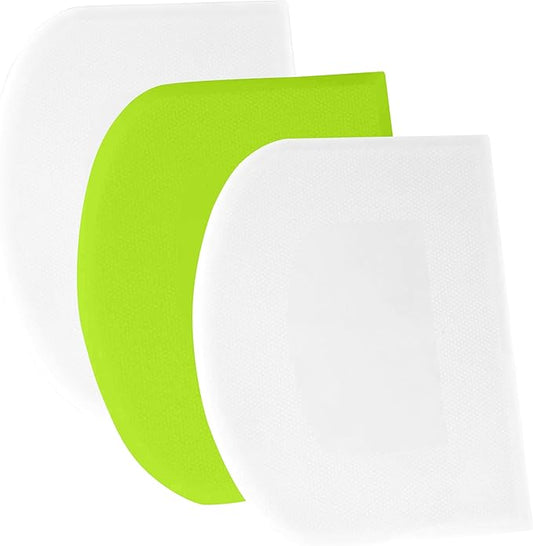SURDOCA Dough Scraper Bench Scraper - 3P 5.9x4.3" Plastic Flexible Bowl Scraper, Sharp Edge & Angles Cake Scraper. Non-Slip Bakeware Decorating Tools Sculpting & Modeling Tools - White+Green+White