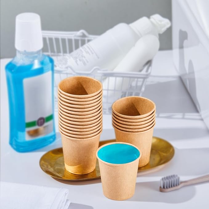 400 Pack 3 oz Kraft Paper Cups, Disposable Bathroom Cups, Mini Mouthwash Cups, Hot/Cold Beverage Drinking Cup for Gargle Espresso Juice Medicine (Brown)