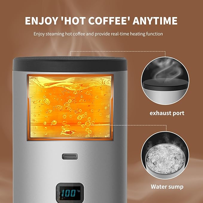 3-in-1 Portable Coffee Maker, Espresso Machine, Self-Heating Travel Coffee Maker Compatible with NS, DG Pods & Ground Coffee, Small Mini Espresso Machine for Car Camping, Hiking With Stand (grey)