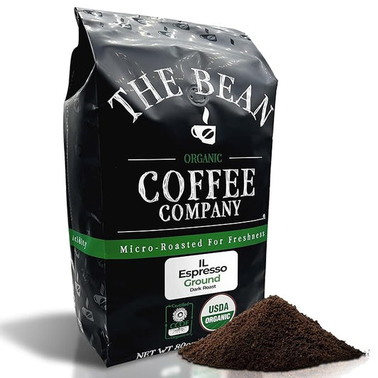 The Bean Organic Coffee Company Il Espresso, Classic Dark Roast, Ground Coffee, 5-Pound Bag, Café molido tostado orgánico