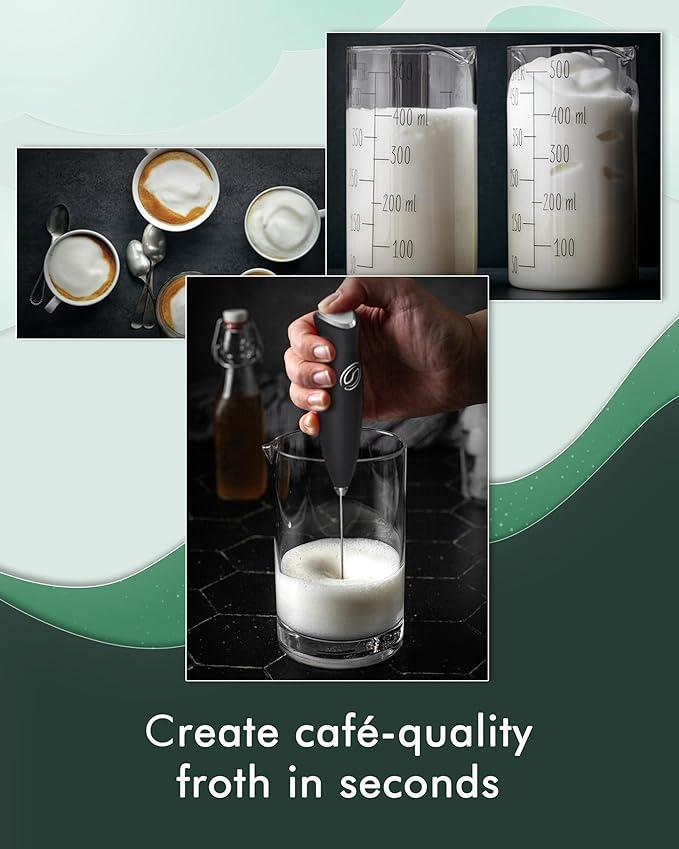 Milk Frother With Stand Handheld Frother Wand Drink Mixer Handheld Coffee Stirrers Electric Frother for Coffee Mixer Wand with 2 Whisk frother for protein powder-Black