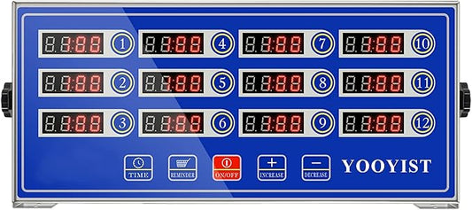 Kitchen Timers for Cooking – 12 Channel Commercial Kitchen Timer Restaurant Kitchen Supplies – Stainless Steel LED Technology Kitchen Timer Digital – Reminder Function, Loud Alarm, Blue