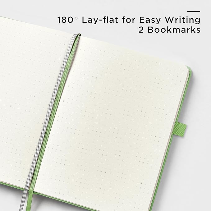 &And Per Se Dotted Journal Notebook, A5 Hardcover Leather Bullet Dotted Journal, 160 Pages 100 gsm Thick Dotted Paper，3 Sheets of Stickers Included - 5.7'' x 8'' (Pastel green)
