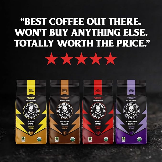 Death Wish Coffee - Light Roast Whole Bean Coffee, Organic and Fair Trade (2 pack)