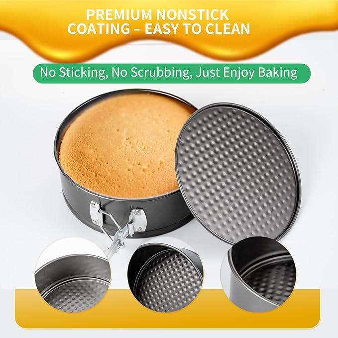 Springform Cake Pan Set – 3 Piece Nonstick 7, 8, 9 Inch Round Cheesecake Pans for Baking, Leakproof Cake Molds for Mousse, Birthday Layer Cakes, Quiche, Pizza & More