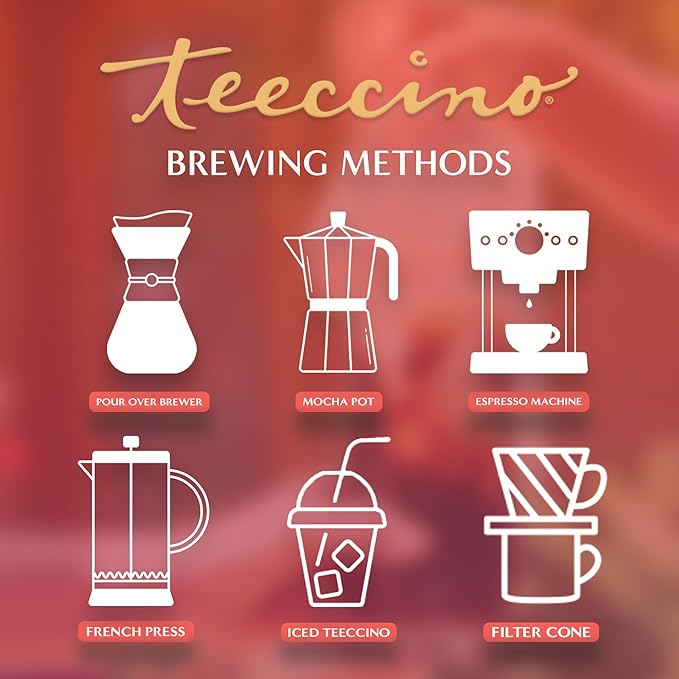 Teeccino Mocha Chicory Coffee Alternative, 1.1 Pound - Ground Herbal Coffee That’s Prebiotic, Caffeine-Free & Acid Free, Medium Roast