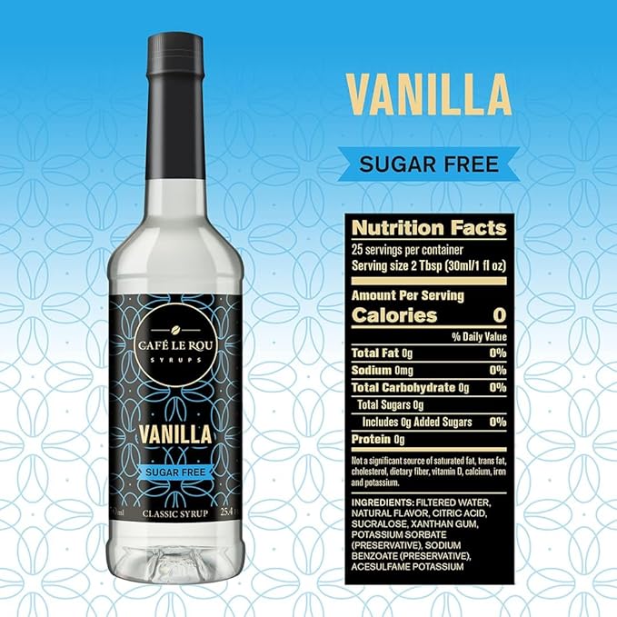 "NEW" Café Le Rou Coffee Syrup Sugar Free Vanilla, 25.4oz (Pack of 2)*Includes 2 Coffee Syrup Pumps* Cafe Coffee Flavoring Syrup for Coffee, Tea, and Espresso
