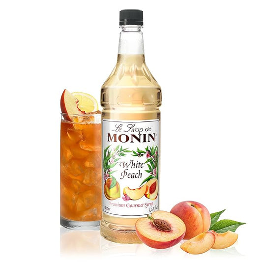 Monin - White Peach Syrup, Juicy Ripe Peach Flavor, Perfect for Cocktails, Mocktails, Iced Teas, & Smoothies, Gluten-Free, Non-GMO (1 Liter)