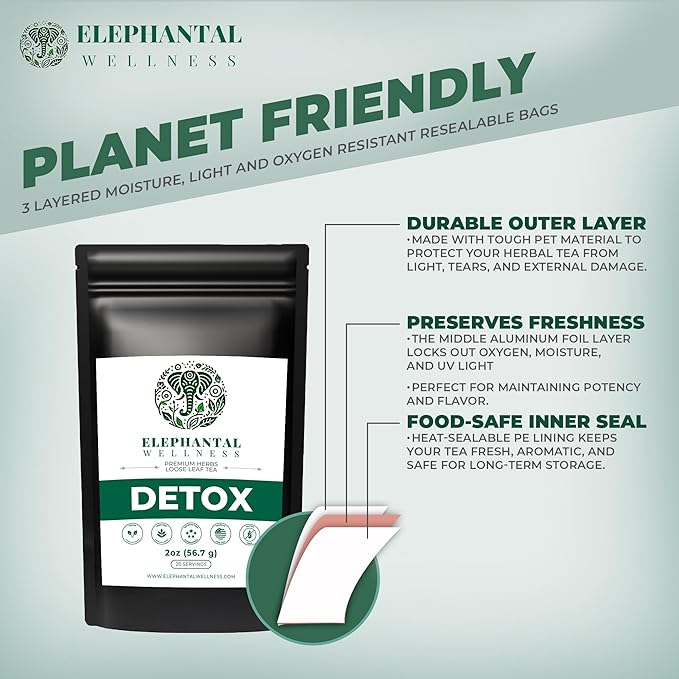 Elephantal Wellness Premium Detox Herbal Tea | Daily Liver, Kidney, Blood & Digestive Support with Turmeric, Nettle Tea, Milk Thistle, Dandelion Tea & Burdock | Handmade, Caffeine-Free Loose Leaf Blend