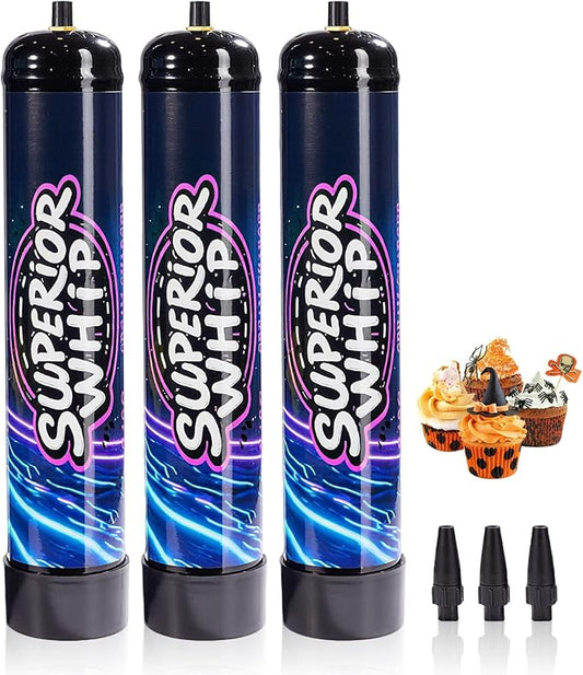 Whipped Cream Charger 740g, Whip Cream Charger Cartridges Whip Cream Charger Cylinder Food Grade Original Flavor (Nozzle Included) 3-Pack