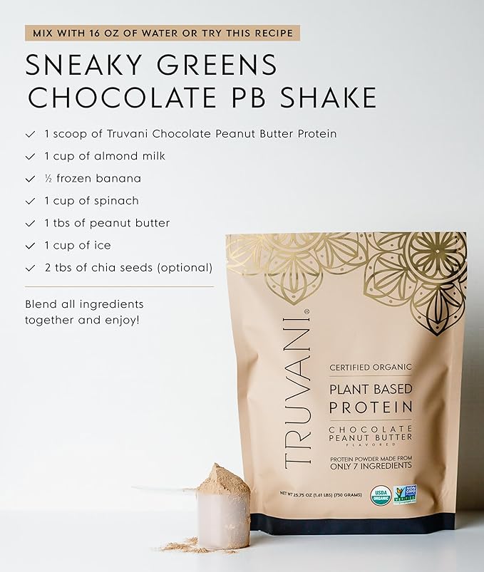 Truvani Vegan Pea Protein Powder | Chocolate Peanut Butter | 20g Organic Plant Based Protein | 1 Serving | Keto | Gluten & Dairy Free | Low Carb | No Added Sugar