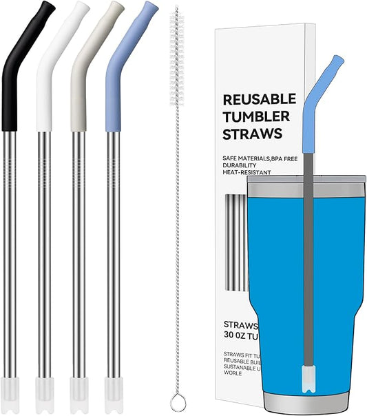 30oz Metal Straws for Stanley 30oz Cup, 4 PCS Stainless Steel Reusable Drinking Straw for YETI, STANLEY, US Acrylio, BJPKPK, Simple Modern and so on