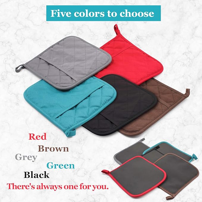 Cotton and Neoprene Oven Pads Pot Holders with Pocket 8"x8.5" Dual-Function Hot Pad Set for Finger Hand Wrist Protection Heat Resistant to 428°F Teal