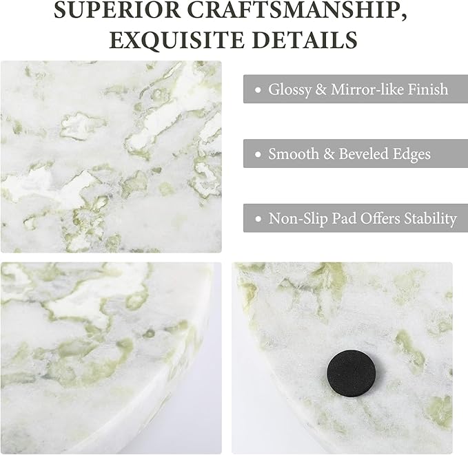 Koville African Natural Marble Cutting Board for Kitchen, 11inch Round Hand Crafted Marble Slab for Cheese, Charcuterie, Pastry Board - Wedding Gift, House Warming Gift