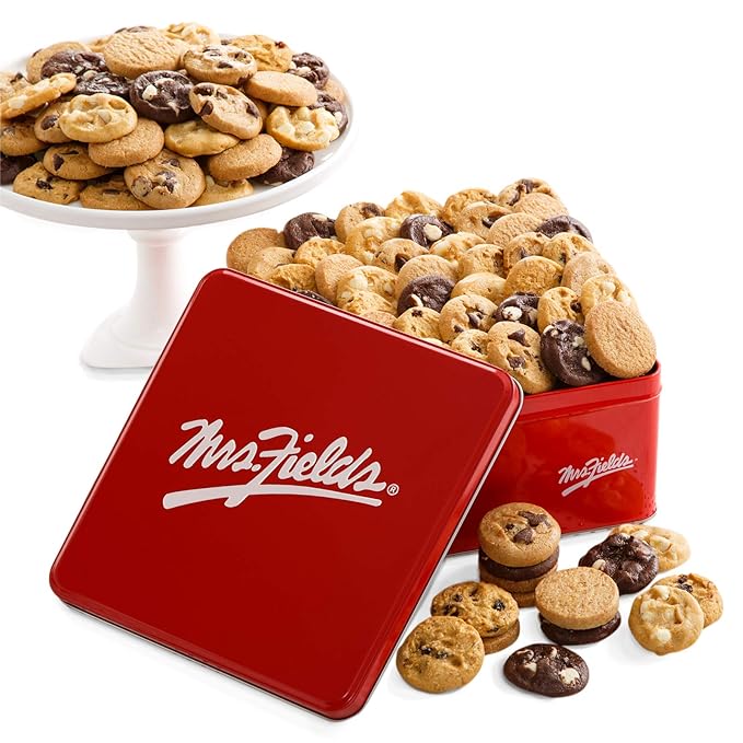 Mrs. Fields 72 Nibblers Bite-Sized Cookies Signature Tin - Assorted with 72 Nibblers Cookies in our 5 Classic Cookie Flavors
