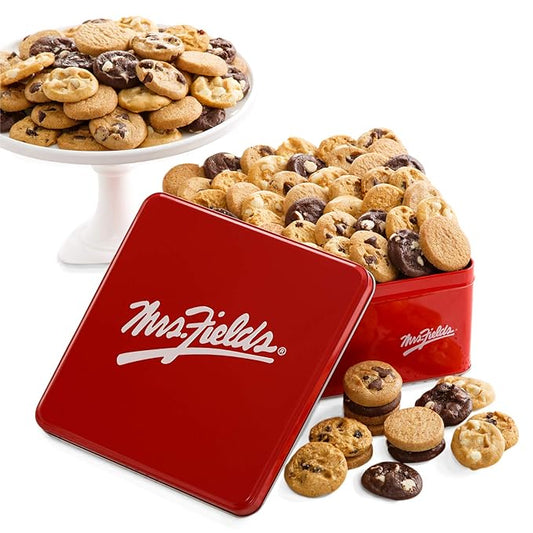 Mrs. Fields 72 Nibblers Bite-Sized Cookies Signature Tin - Assorted with 72 Nibblers Cookies in our 5 Classic Cookie Flavors