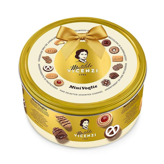 Matilde Vicenzi Minivoglie Butter Cookies Tin - Italian Pastry Assortment, Traditional Holiday Cookie Gift for Thanksgiving, Christmas, Hanukkah - 500 g