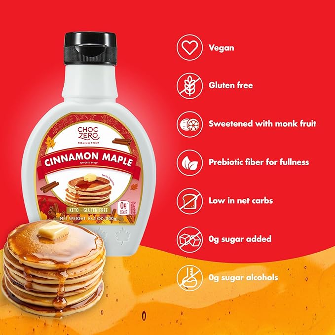 ChocZero Cinnamon Maple Syrup – Sugar-Free, Keto Friendly, High Fiber, Monk Fruit Sweetened, Low Carb, Gluten-Free, Vegan – 10.5oz