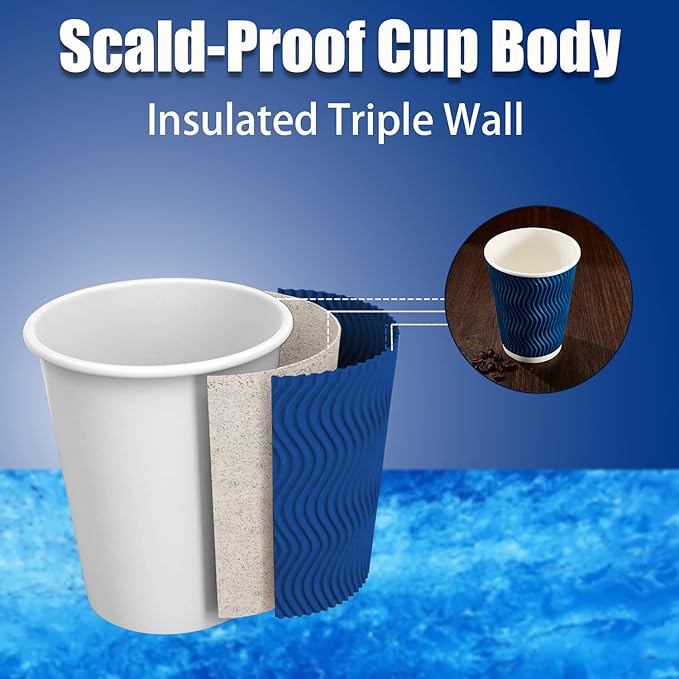 Lamosi Coffee Cups 12 oz - 120 Pack, 12 oz Disposable Paper Coffee Cups Insulated, Corrugated Kraft Ripple Wall Cup for Hot Beverage or Cold Drinks (Navy)