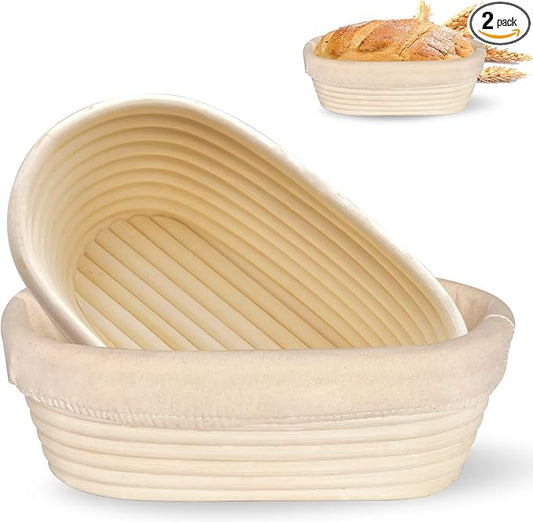 Banneton Bread Proofing Basket: 2 PCS Sourdough Proofing Basket with Liner - Oval Banneton Basket for Baking