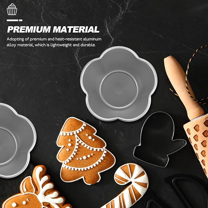6pcs Flower Shape Pudding Moulds Aluminum Baking Cups Non Stick Round Nonstick Egg Tart Cupcake Muffin Cheesecake Mould for Baking Tool Cake Mold Silicone Egg Molds
