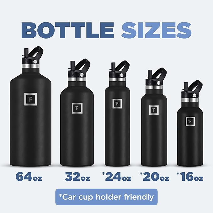 IRON °FLASK Camping & Hiking Hydration Canteens - 3 Lids (Narrow Straw Lid) Leak Proof Vacuum Insulated Stainless Steel - Hot & Cold Double Walled Sports Water Bottle - Morning Mist, 32 Oz