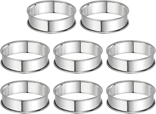 HARFINGTON 8pcs Crumpet Rings 3.15" Nonstick Round Cake Ring Stainless Steel Double Rolled English Pastry Rings for Kitchen Baking Crumpet Dessert, Silver