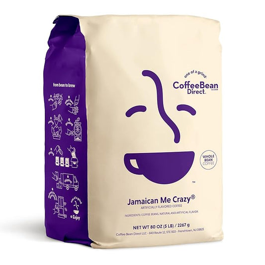 Coffee Bean Direct Jamaican Me Crazy® Flavored, Whole Bean Coffee, 5 Pound Bag (Pack of 1)