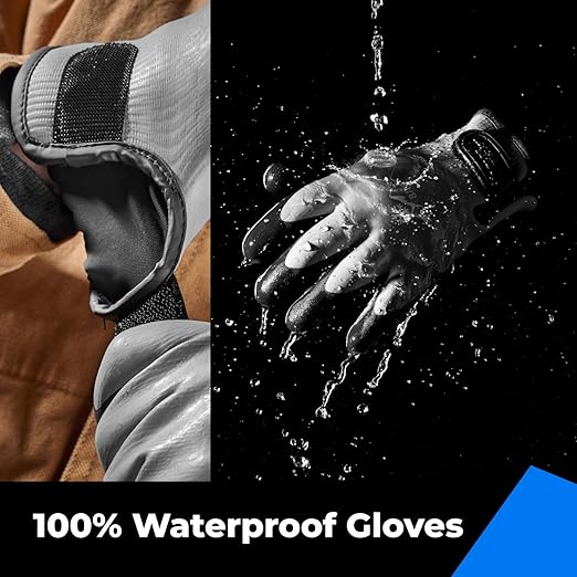100% Waterproof Gloves for Men and Women, Winter Work Gloves for Cold Weather, Touchsreen, Thermal Insulated Freezer Gloves, With Grip, Grey, Medium