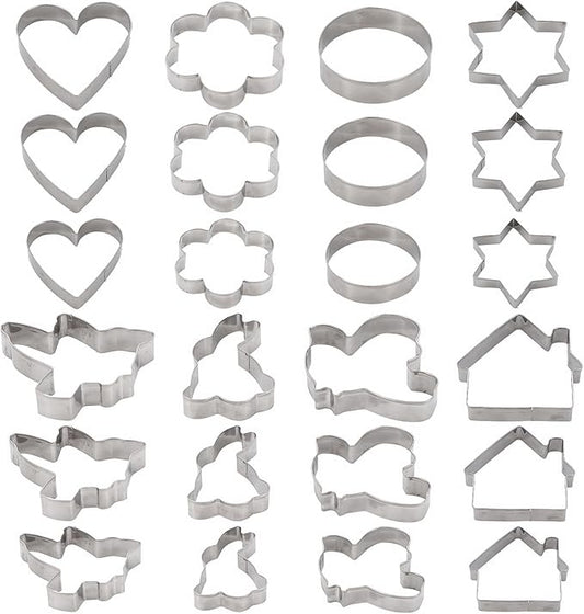 Metal Cookie Cutters Set 24 Pieces, Cookie Cutter -Heart, Star, Round, Flower, Animals for Valentine'S Day Christmas Holiday