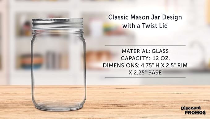 DISCOUNT PROMOS 10 Decorating Mason Jars Set, 12 oz. - Canning, Aluminum Lid - Clear