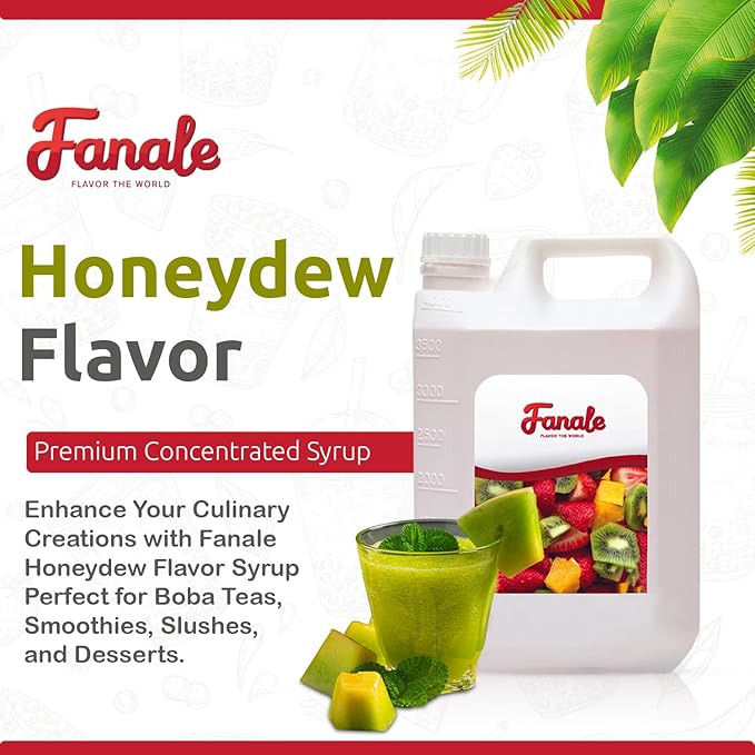 Fanale Premium Flavoring Concentrated Syrup for Bubble Tea 11 lb | Honeydew Flavor Syrup | for Boba Tea, Smoothies, Slushes, Desserts | 11lb | Pack of 4 | SRP070-CS