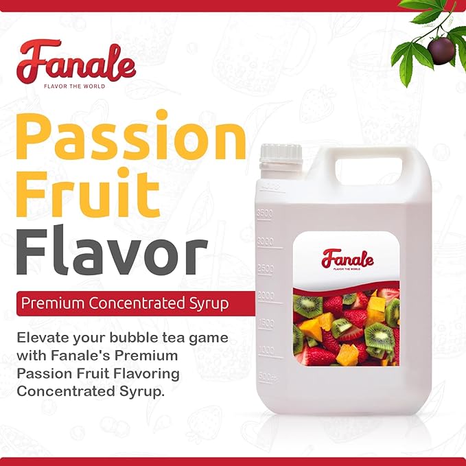 Fanale Premium Flavoring Concentrated Syrup for Bubble Tea 11 lb | Passion Fruit Flavor Syrup | for Boba Tea, Smoothies, Slushes, Desserts | 11lb | Pack of 4 | SRP030