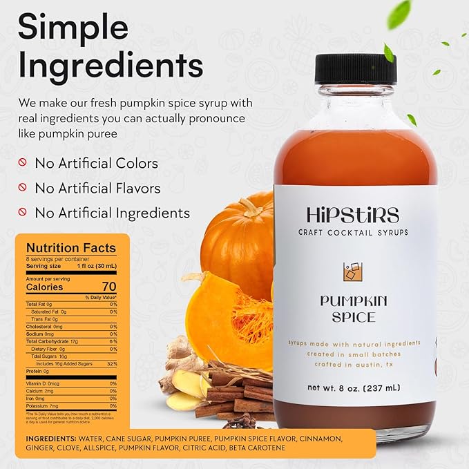 HipStirs Pumpkin Spice Syrup - Our Mix uses Real Ingredients like Pumpkin Puree to Make it a Perfect Spice Latte Mix - Real Infused Syrup (8 Fl Oz)