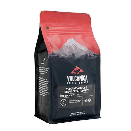 Volcanica House Decaf Coffee, Whole Bean, Swiss Water Processed, Fresh Roasted, Kosher, 16-ounce