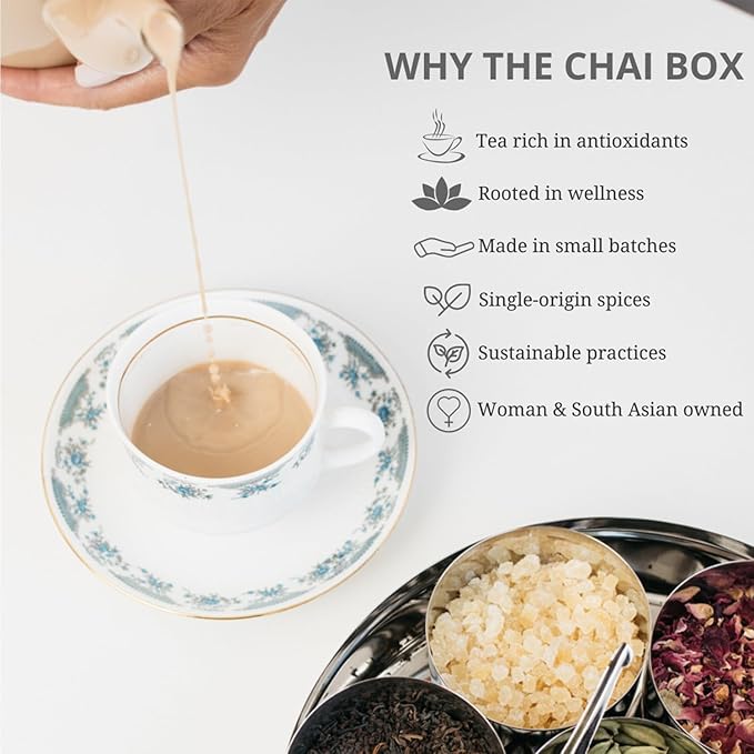 The Chai Box - Chai - Makes 25 Servings - Featured in Oprah's Favorite Things - Premium Traditional Loose Leaf Masala Chai - Black Tea w/Ginger, Clove, Cinnamon, Cardamom, & Fennel - Single-Origin - 2.5oz