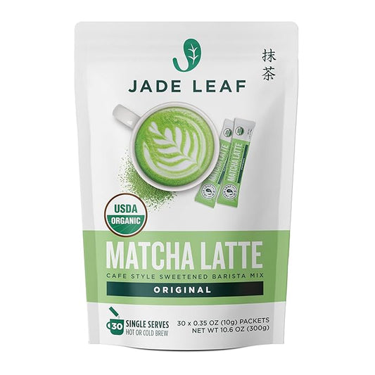 Jade Leaf Matcha Organic Premium Ceremonial Grade Matcha Green Tea Powder - Japanese - Culinary, Ingredient, Ceremonial Barista Teahouse, Latte, Collagen, 0.35 Ounce (Pack of 30), Matcha Latte