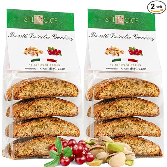Italian Semi-Soft Pistachio and Cranberry Biscotti | Made in Tuscany, Italy | Stildolce Traditional Authentic Biscuits, Pack of 2