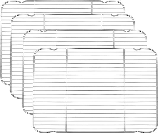 P&P CHEF Baking Cooling Rack Set for Cooking Roasting, 4-Piece Stainless Steel Wire Racks for Oven Use, Healthy & Dishwasher Safe, Rectangle, 16.6 Inch