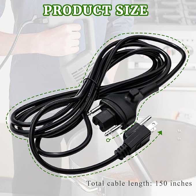 Immersion Blender Power Cord Replacement Replace 89143 Fit for Robot Coupe Blenders MP Series MP350 MP450 MP550 MP600 MP800 Turbo Combi Series C Blender Extended Cords Parts 3-pin Plug 150" Black