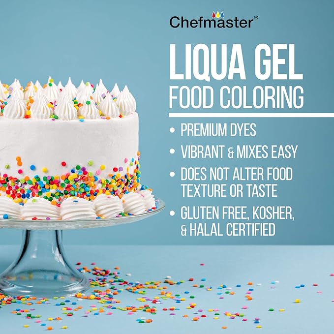 Chefmaster Sunset Orange Liqua-Gel® Food Coloring | Vibrant Color | Professional-Grade Dye for Icing, Frosting, Fondant | Baking & Decorating | Fade-Resistant | Easy-to-Use | Made in USA | 2.3 oz