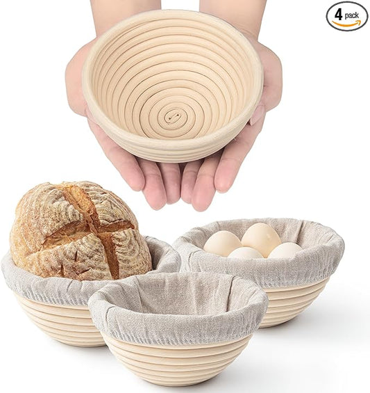 Mini Banneton Basket (5 Inch, Set of 4) – Round Banneton Bread Proofing Set, Perfect for Bread Bowl and Small Sourdough Loaves– Mini Sourdough Proofing Basket for Baking Supplies